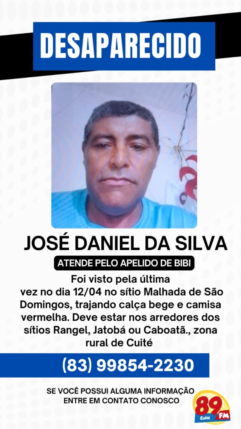 EM CUITÉ, HOMEM SEGUE DESAPARECIDO HÁ 17 DIAS
